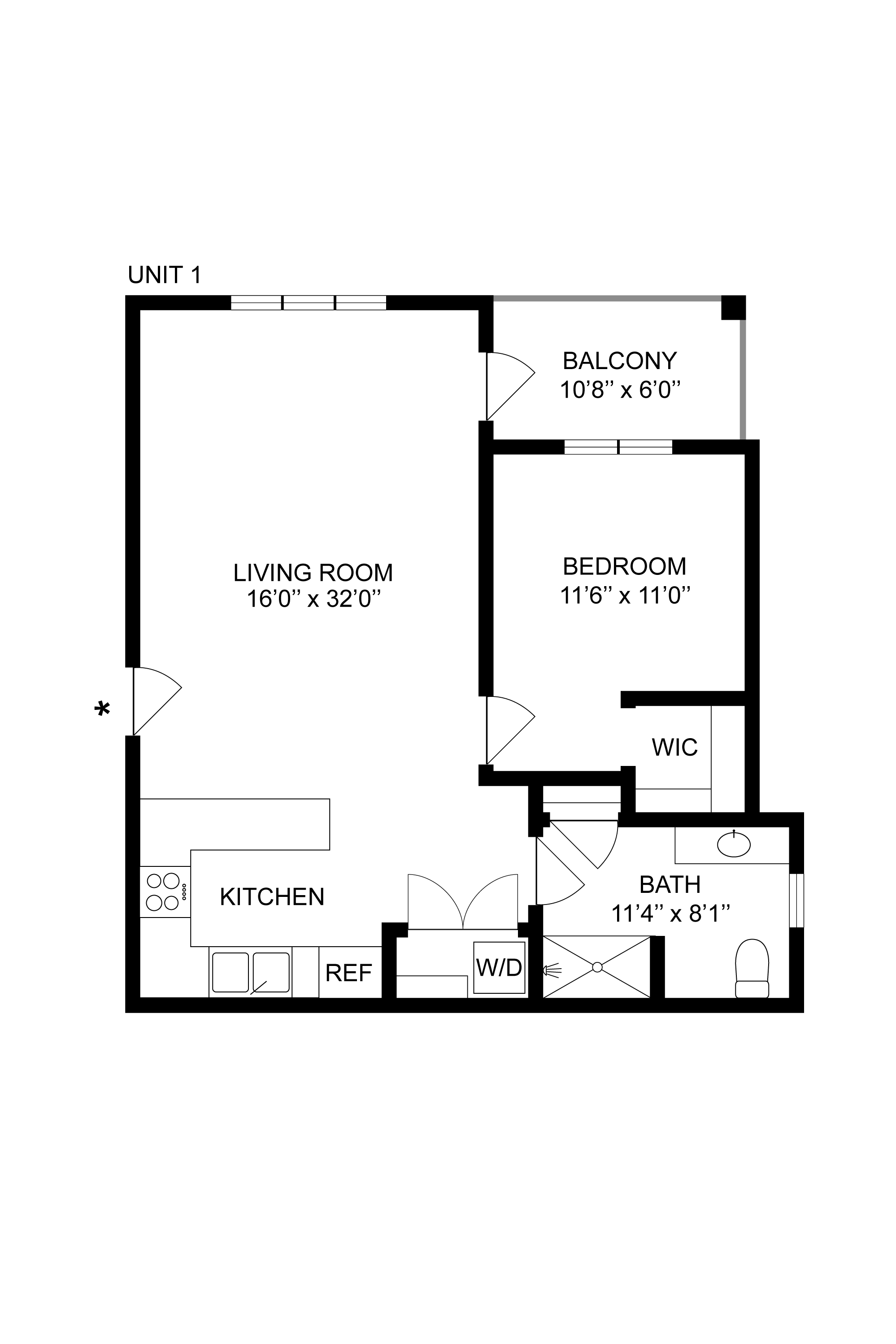 A floor plan of a unit with a living room